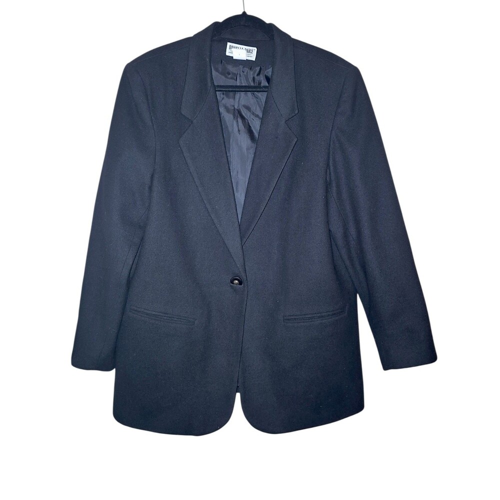 Danielle Paige Blazer Womens 16 Black 100% Wool Vintage Preppy Academia 1 Button